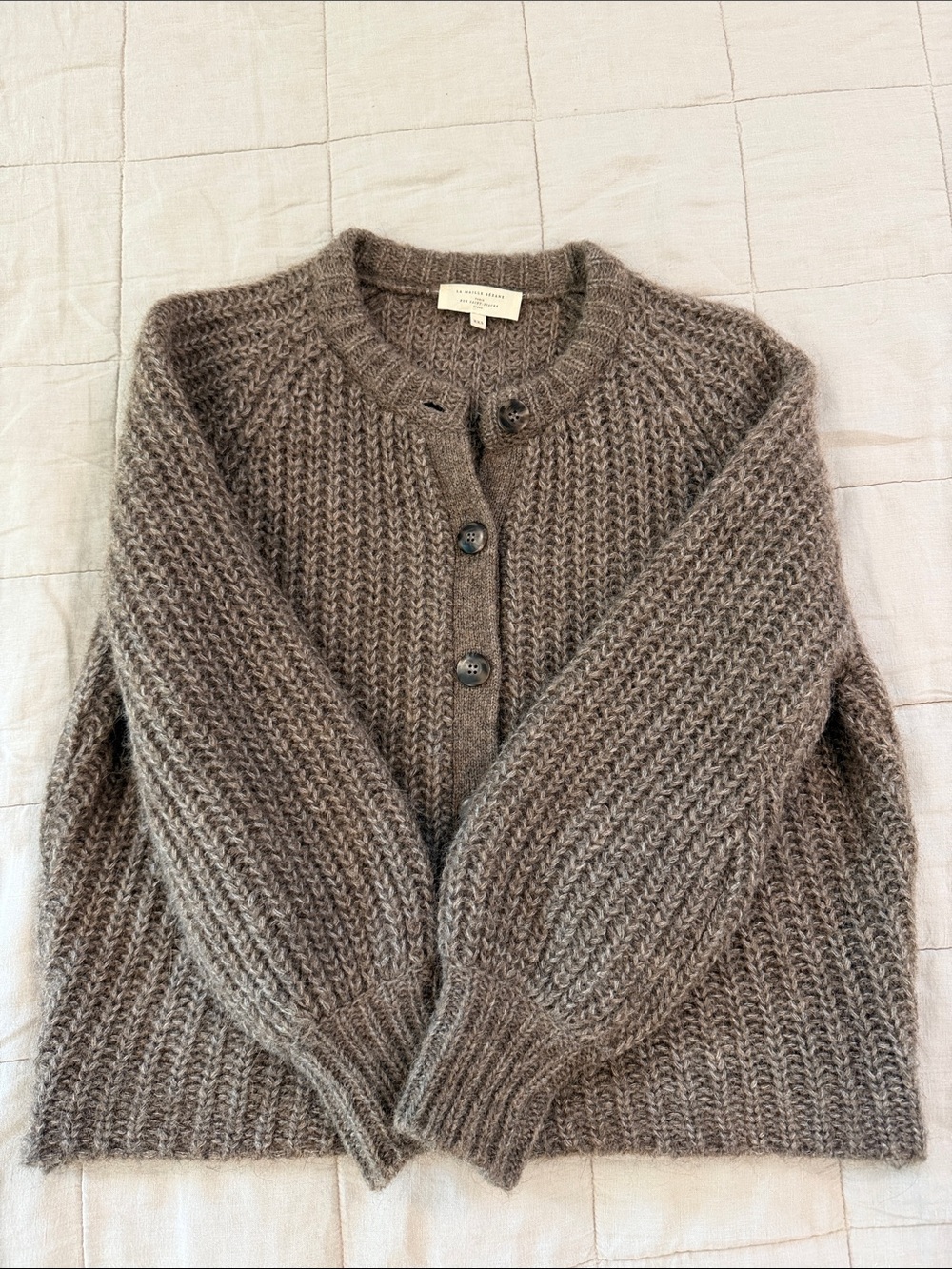 Cozy Chunky Knit Button-Front Cardigan - Taupe - Picture 2 of 3
